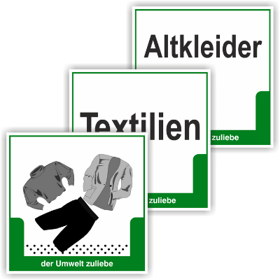 Schild "Altkleider/Textilien"
