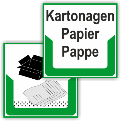 Schild "Kartonagen, Papier und Pappe"