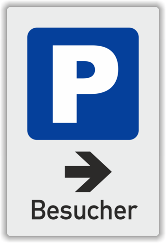 Parkplatzschild "Besucher", grau, Pfeil rechts