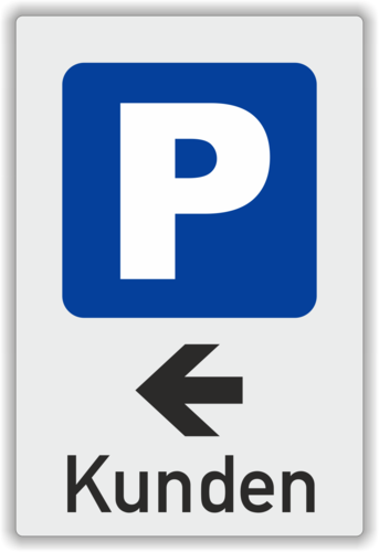 Parkplatzschild "Kunden", grau, mit Pfeil links