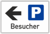 Parkplatzschild "Besucher", weiß, Pfeil links