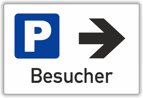 Parkplatzschild "Besucher", weiß, Pfeil rechts
