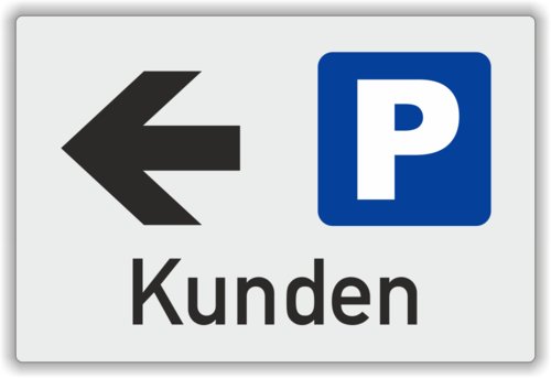 Parkplatzschild "Kunden", grau, Pfeil links