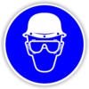 Gebot: "Helmschutz und Korbbrille benutzen"
