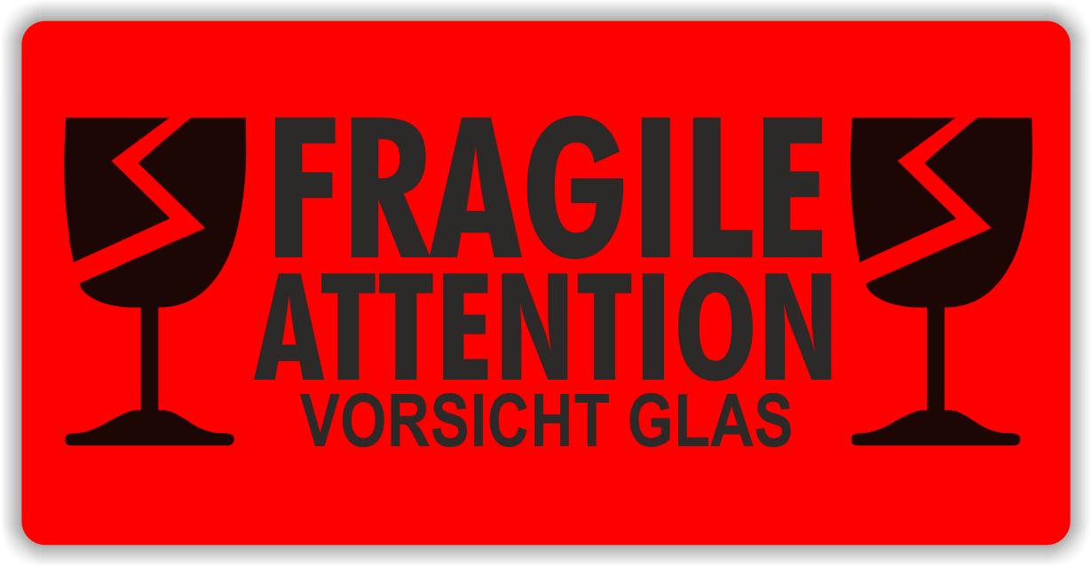 Vorsicht Glas Aufkleber 5 x 7cm Warnhinweis Versand Etiketten Sticker ab 500 St 