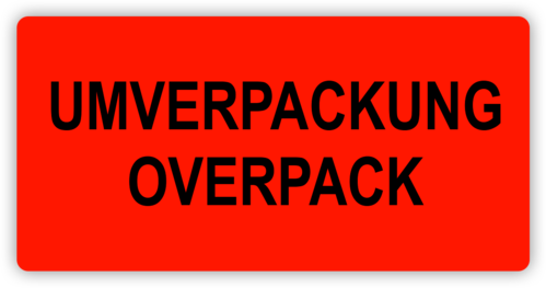 Etikett "Umverpackung – Overpack"