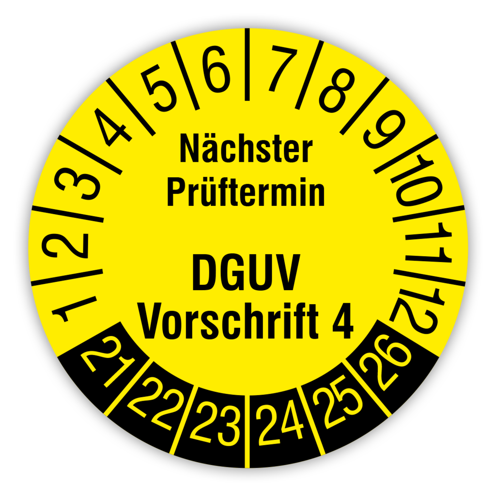DGUV V4 2021 bis 26 Geprüft nach Vorschrift4 Nächster Prüftermin 30mm gelb 13372 