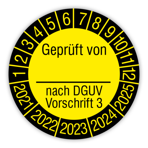 Prüfplaketten Geprüft von, DGUV Vorschrift 3, 21-25