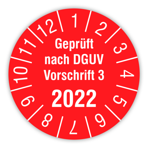 Prüfplaketten Geprüft von, DGUV Vorschrift 3, 2022