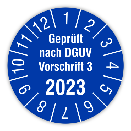 Prüfplaketten Geprüft von, DGUV Vorschrift 3, 2023