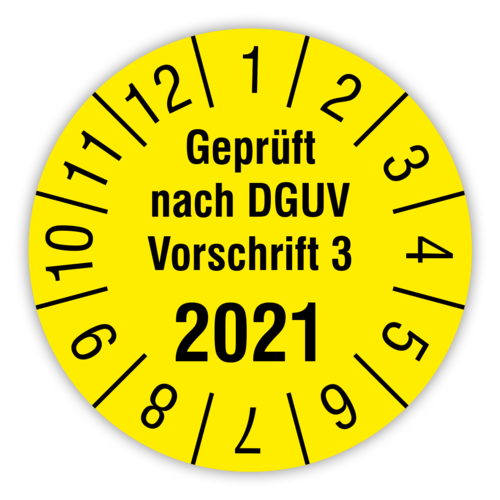 Prüfplaketten Geprüft von, DGUV Vorschrift 3, 2021