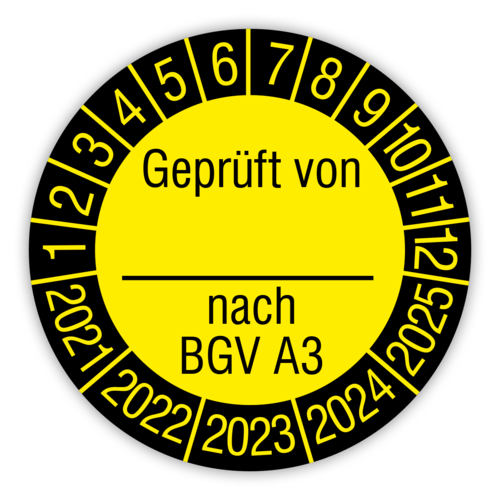 Prüfetiketten Geprüft von nach BGV A3, 2021 - 2025