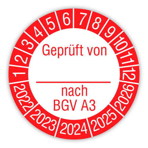 Prüfetiketten Geprüft von nach BGV A3, 2022 - 2026