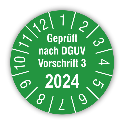 Prüfplaketten Geprüft von, DGUV Vorschrift 3, 2024
