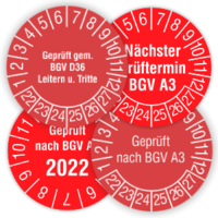 Prüfplaketten nach Vorschrift: BGV: 2022