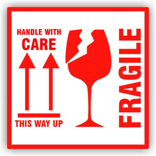 Kombietikett  "Fragile - Handle with care"